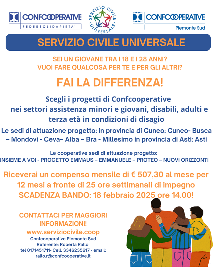 Servizio Civile: 15 posti disponibili in provincia di Cuneo ed Asti nel mondo della cooperazione