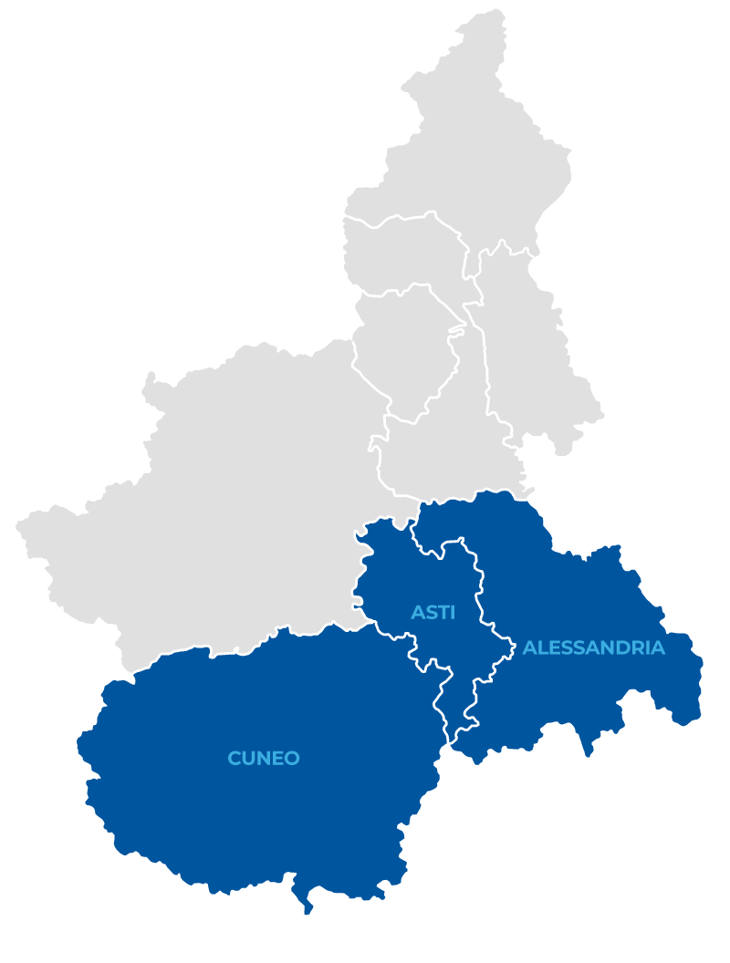 Cartina 3 territori di Confcooperative Piemonte Sud
